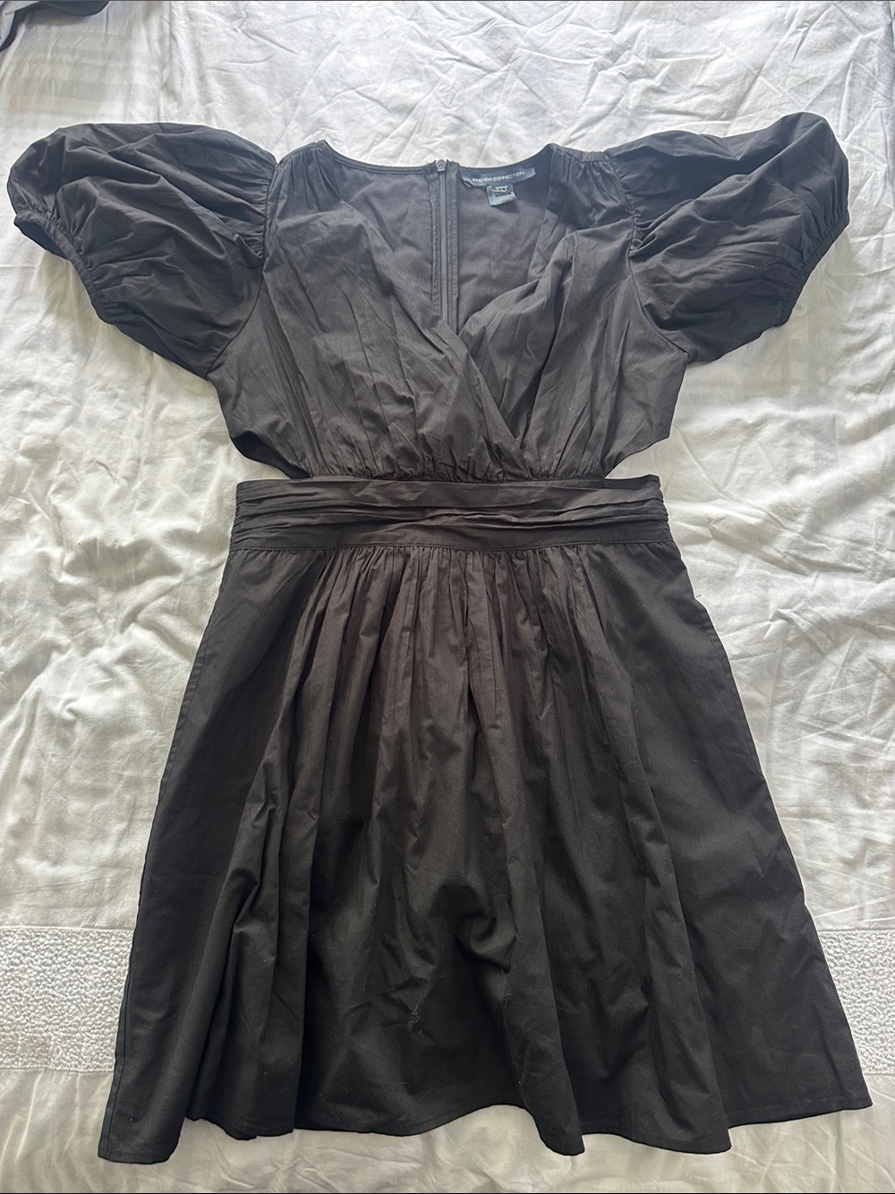 French Connection Black Puff-Sleeve Mini Dress
